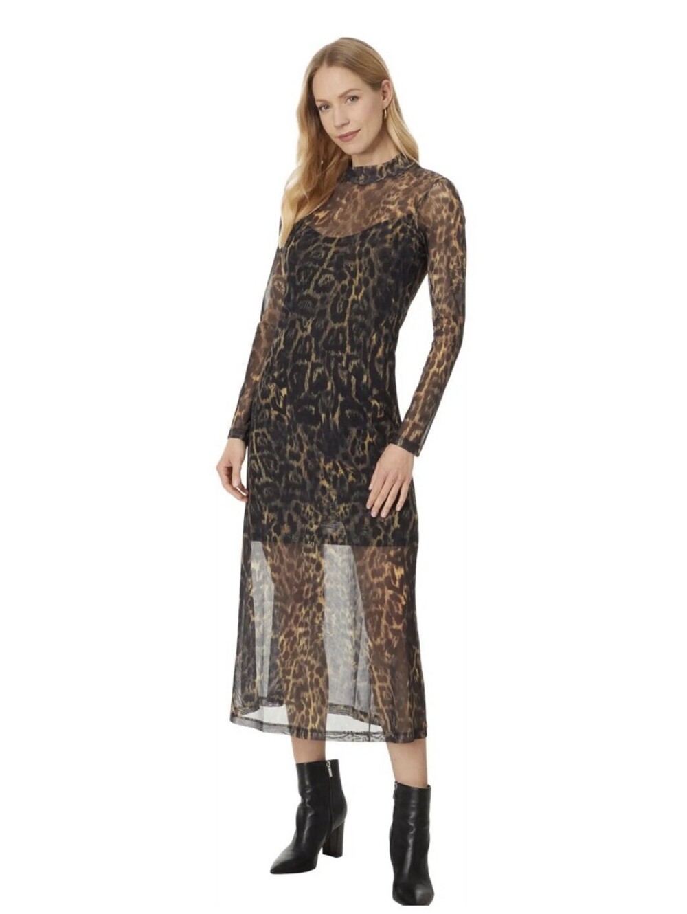ALLSAINTS Hanna Mesh Dress Size 14 Jinx Golden Brown Leopard Retail $229